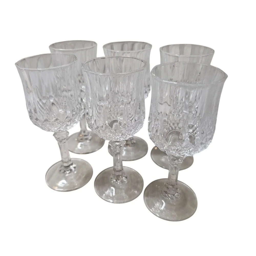 Set of 6 Crystal Cordial Glasses Diamond Cut‎ Stemmed Liqueur Aperitif 4.5 inch